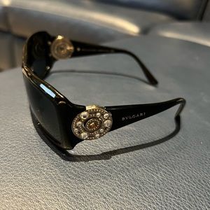Bulgari 807 B authentic sunglasses. Silver Logo at temples with Clear Crystals